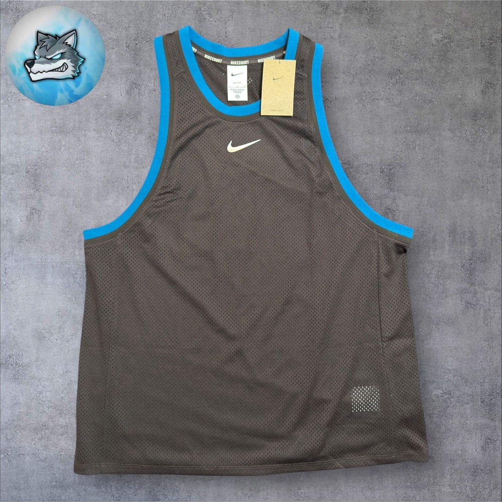 Nike Court Slam PE Player Exclusive Mesh Tennis Tank Black Blue L FQ2087-220